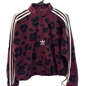 Adidas 3 Stripe Maroon Burgundy Leopard Quarter Zip Pullover